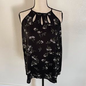 Papermoon Medium black with white floral print Walita halter with cutouts. NWT.